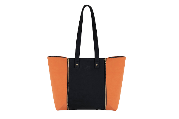 GO TOTE – Jet Black Suede Core with Tangerine Suede Wings